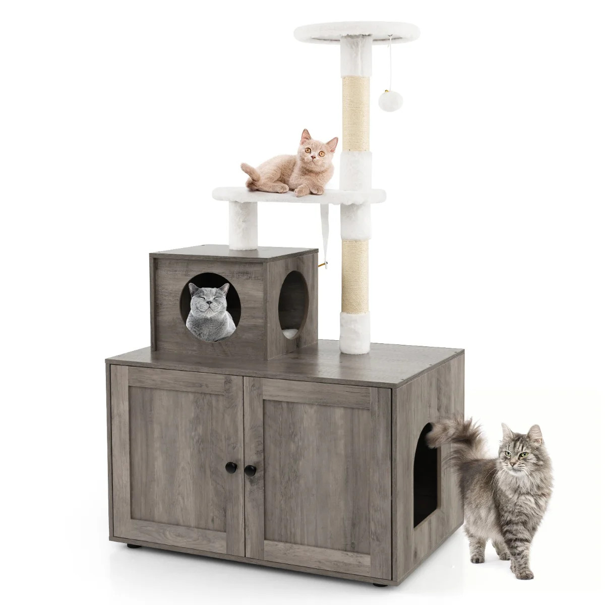 Arbre à chat en bois dans le salon pour le repos des chats d'appartement