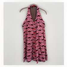 VNTGE 60’s Handmade Red Geometric Halter Dress Festival Boho Cotton Meas In Pics