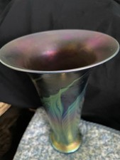 Beautiful Lundberg Studios Signed Art Glass Iridescent Vase 8 2001