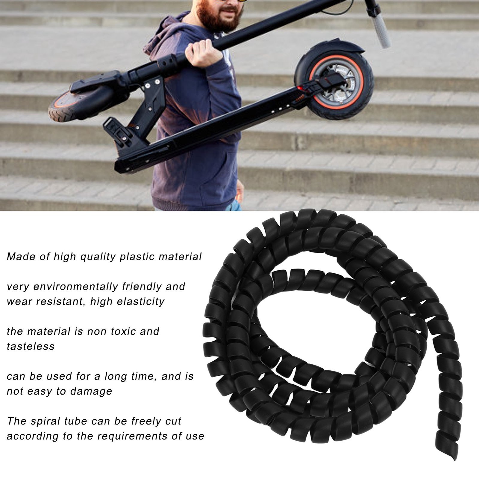Scooter Universal Spiral Cable Wire Wrap Plastic Spiral Brake Line Wrap For M365