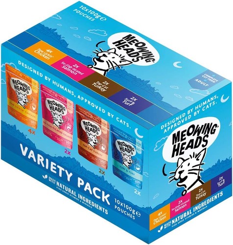 Meowing Heads Wet Cat Food - Variety Pack - 93% Natural Turkey, Chicken, Beef & - Picture 1 of 5