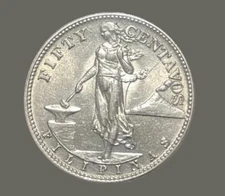 1944 S Filipinas Fifty Centavos United States of America W.W.2 War Coin Silver?