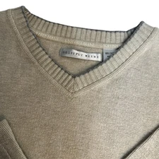 Geoffrey Beene Mens L Sweater V Neck Knit Beige 100% Cotton Long Sleeve Pullover