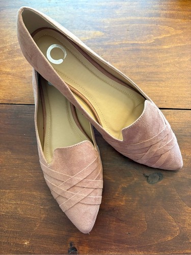 Journee Collection Mindee Slip-On Pointed-Toe Flats Blush Faux Suede 9 New