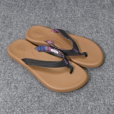 Flojos Flip Flops Women's Size 8 Floral Island Beach Black Brown Sandals
