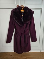 Oodji Elegant Dark Purple Autumn Coat with Fur Collar XS