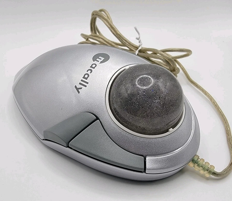 Vtg Macally Qball Mouse Silver Optical Trackball Wired USB Mac Apple Tested - Image 2 of 4