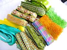 ca.12 Meter Brokat-Borten Perlen  DIY  Boho gelb-grün Restposten R26