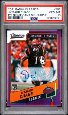 2021 Panini Classics Rookie Ja'Marr Chase Auto Significant Sig Purple /25 PSA 10
