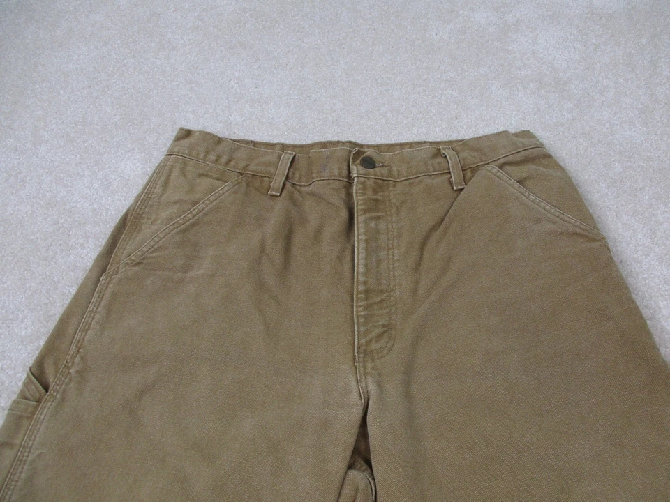 VINTAGE Carhartt Jeans Mens 34 Brown Duck Canvas Flannel Lined Work Pants 34x34* - Image 3 of 4