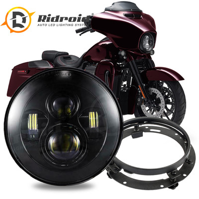 Black 7 inch LED Headlight High-Low + Mounting Bracket Kit For Harley Davidson