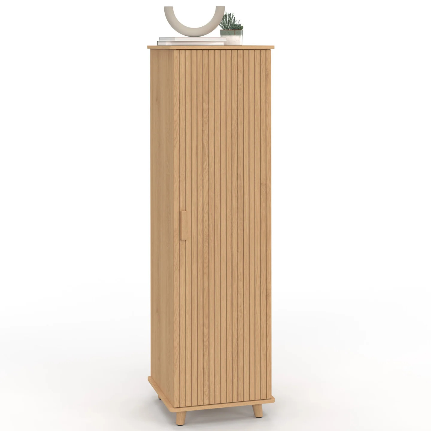 Armoire de rangement JULIETTE aspect tasseau de bois coloré 1 porte et 3 étagères