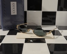 Gucci GG1604S 002 Gold Green Lens Rimless Sunglasses Ships Today