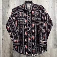 H Bar C Purple Floral VTG Western Pearl Snap Shirt 70s 80s Rockabilly Hippie M