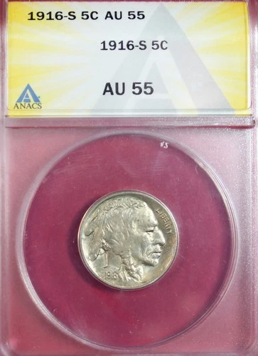 1916-S BUFFALO NICKEL ANACS AU55