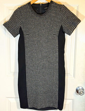 J.CREW Preppy Black Gray Houndstooth  100% wool  Sheath Dress 2  Lined Zip