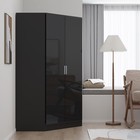 Wardrobe 2 Door Corner - Black High Gloss Front / Black Oak Matt Finish REFLECT