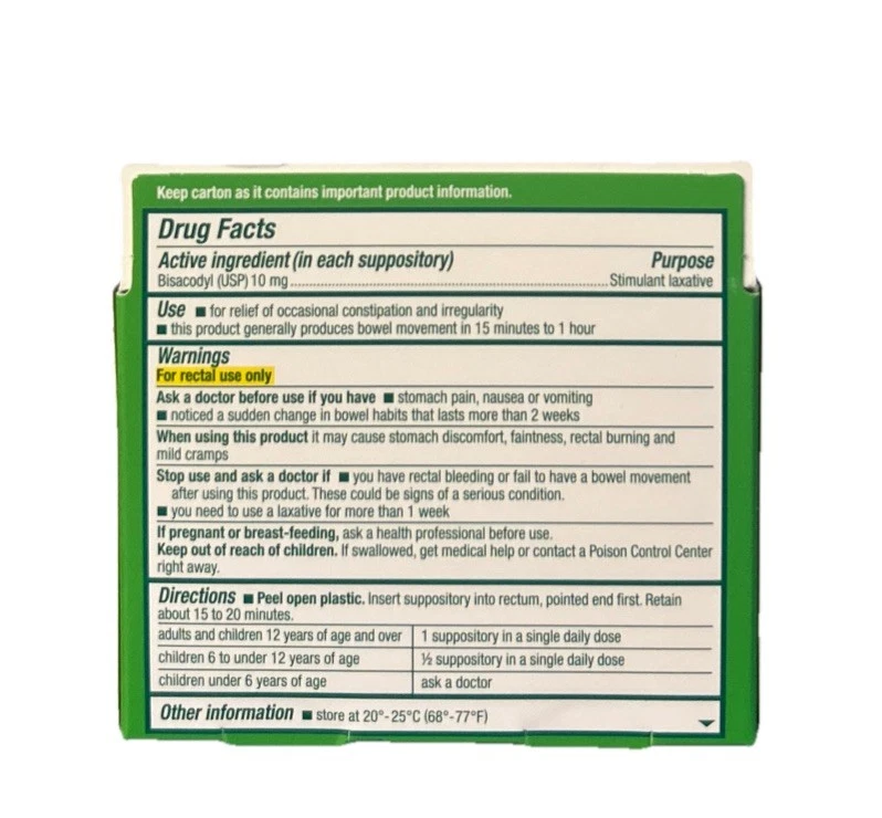 2 supositorios laxantes medicados Dulcolax bisacodyl 10 mg 4 quilates cada uno (8) 10/2027 Foto 2 de 3