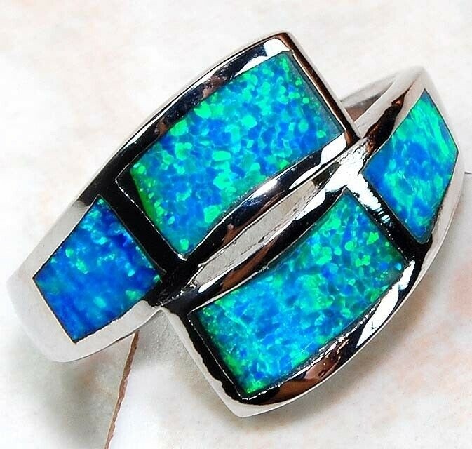 Australian Opal Inlay 925 Genuine Sterling Silver Ring Sz 8 GA3-4