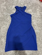 Lulus XL Blue Headed To Cocktail Hour Halter Tulip Mini Dress