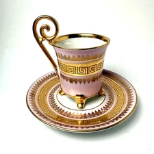 RW Rudolf Wachter Bavaria Germany Gold Pink Demitasse Coffee Cup & Saucer Set