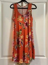 Bombom Dress Womens Large Orange Floral Sleeveless A-Line Swing Made in USA