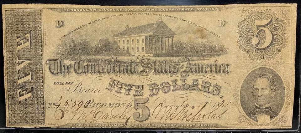 T-26 $10 1861 Confederate States Civil War Obsolete Banknote Currency, PCGS VF25 - Image 3 of 4
