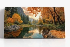Autumn Forest River Landscape Canvas Print | Fall Nature Wall Art for Home Decor