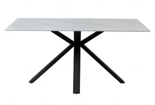 Milana 160cm Fix Top Cross Leg Table - White Sintered Stone