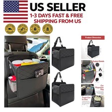 2 Pack Car Seat Back Organizer PU Leather Hanging Trash Bag Storage