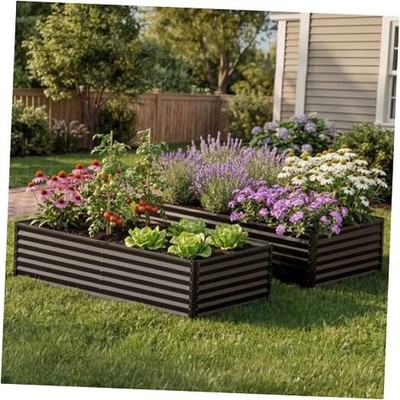 2 Pack Galvanized Raised Garden Bed,Large Metal Planter Box for 6x3x2ft Black