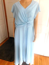 New High Low Twist Polyester Light Blue Flared Sleeves V-Neck Party Dress XL