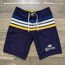 VTG Corona Beer Swim Trunks Script Spellout Lined Board Shorts Beach Mens Small