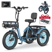 MOONCOOL Pro Folding Fat Tire Electric Tricycle for Adults 1500w 16MPH 48V 20AH
