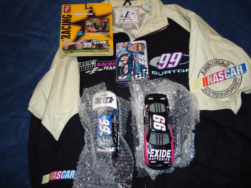 Nascar Exide Batteries Racing Ex.Lg. Jacket w/2 car replicas, Tin & Talking Card