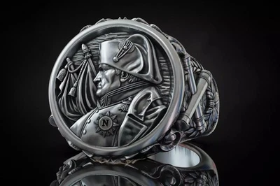 Bagues de déclaration en argent sterling 925 oxydé style impérial Napoléon go... - Photo 1/4