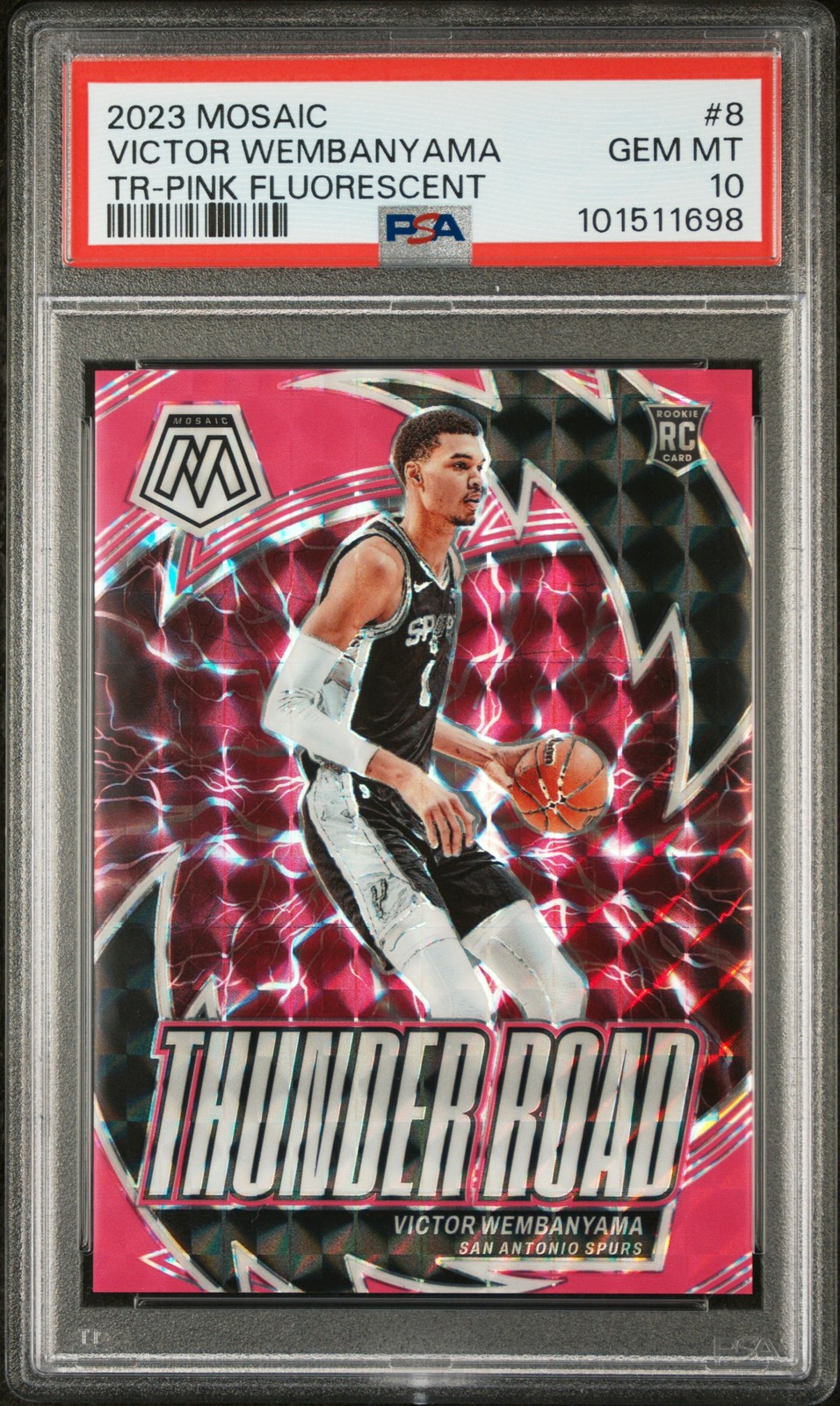 2023 PANINI MOSAIC THUNDER ROAD PINK FLUORESCENT VICTOR WEMBANYAMA 9/10 PSA 10