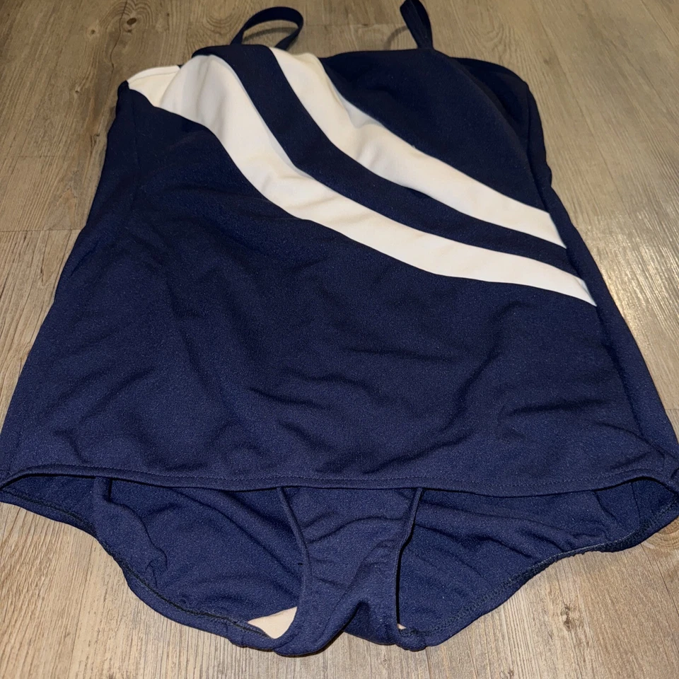 Traje de baño vintage Robby Len traje de baño 1 pieza blanco marino 22W EE. UU. 60’s 70’s NUEVO Foto 2 de 4
