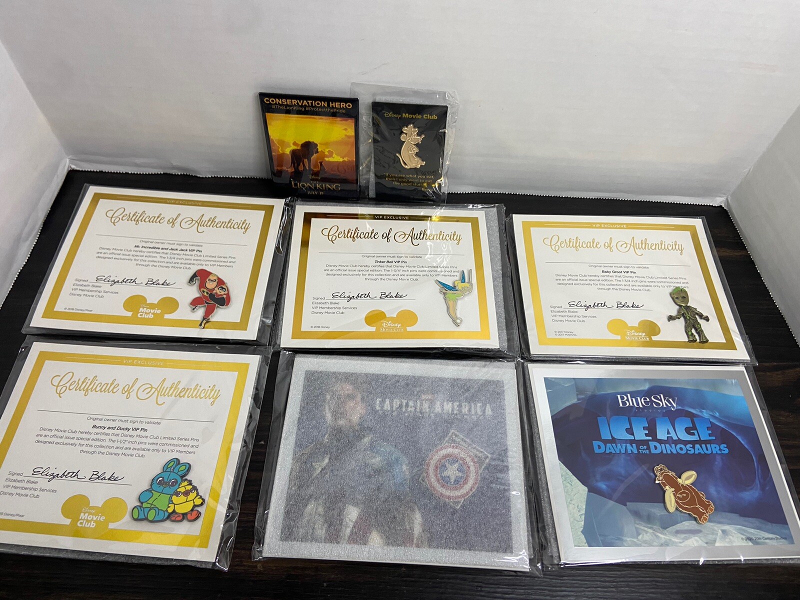 Authentic Disney Movie Club DMC VIP Pins Lot of 6 with Pendants Groot Tinker