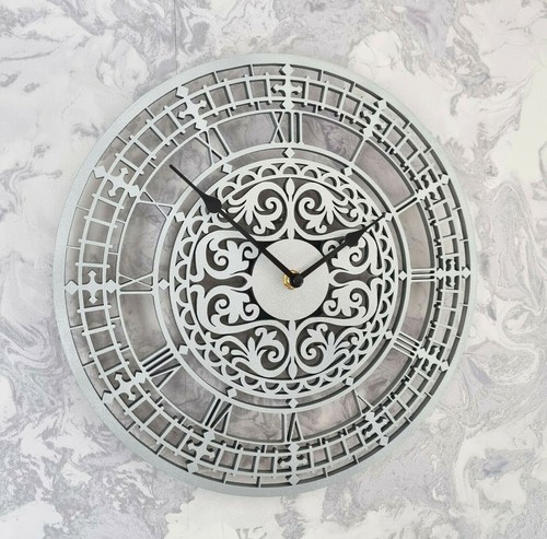 Silver Gold Oak Wooden Wall Clock Silent NonTicking Roman Numerals Ornament Gift - Picture 2 of 21