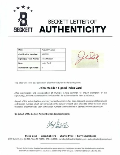 John Madden tarjeta firmada 3x5 por la JSA Autenticada Entrenador y Comentarista de la NFL - Imagen 2 de 3