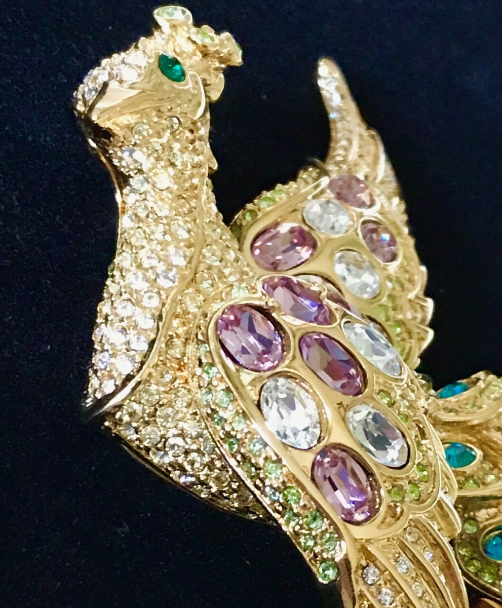 SWAROVSKI JEWELED PEACOCK BROOCH-EXTREMELY RARE - SIGNED - ESTATE