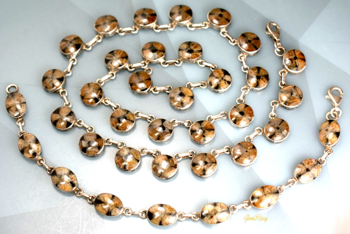 925 Sterling Silver Gemstone Necklace Bracelet Chiastolite Cross Stone @ - 第 1/8 張圖片