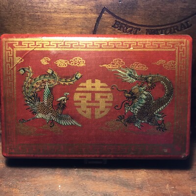 Antique Chinese Red Leather Phoenix dragon Box