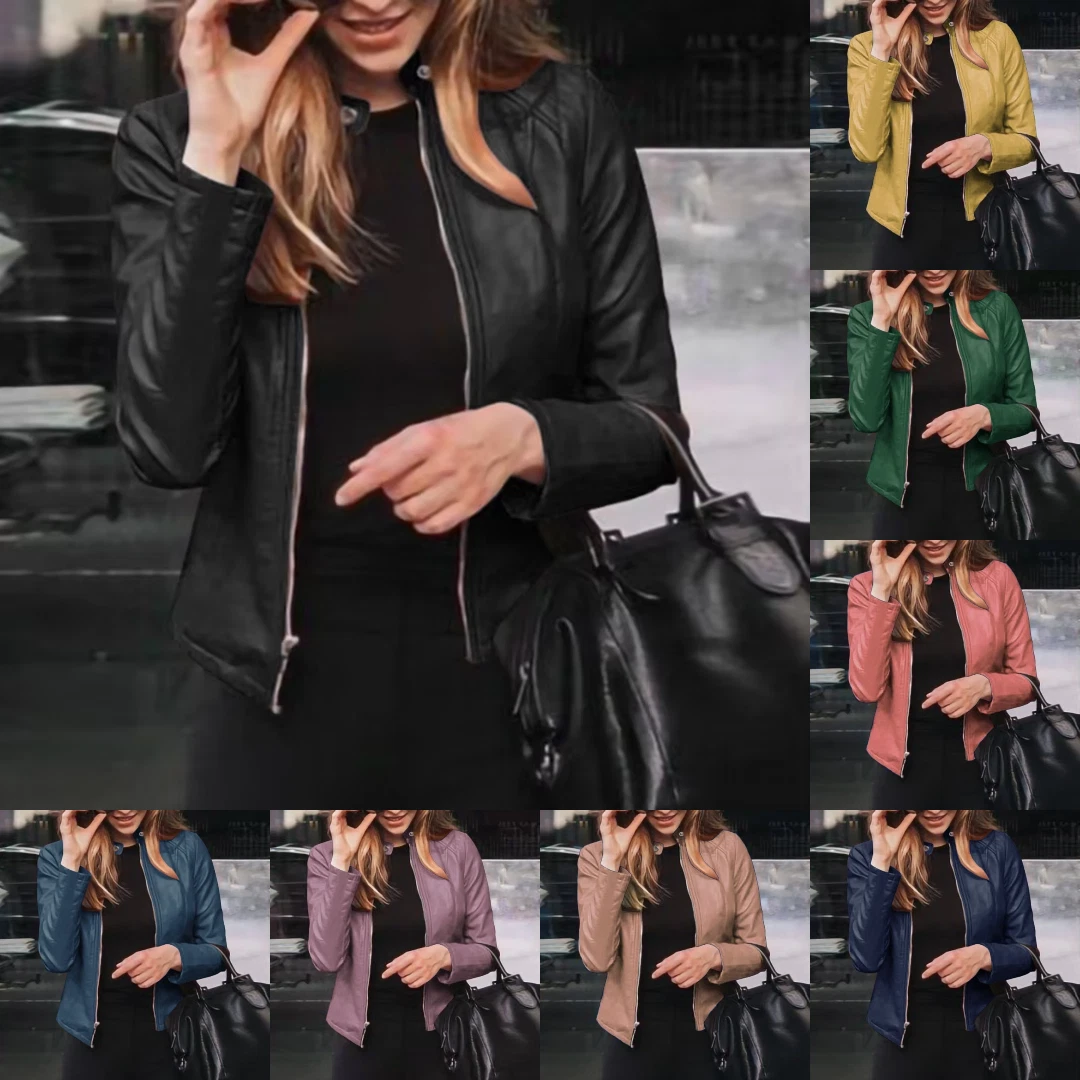 Leather Faux Jacket Women's Zipper Biker Thin Moto Black Coat Zip NEW *20% OFF*