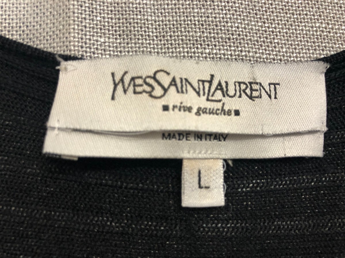 Yves Saint Laurent Rive Gauche Womens Black Knit Shirt Top Large Deep V-neck