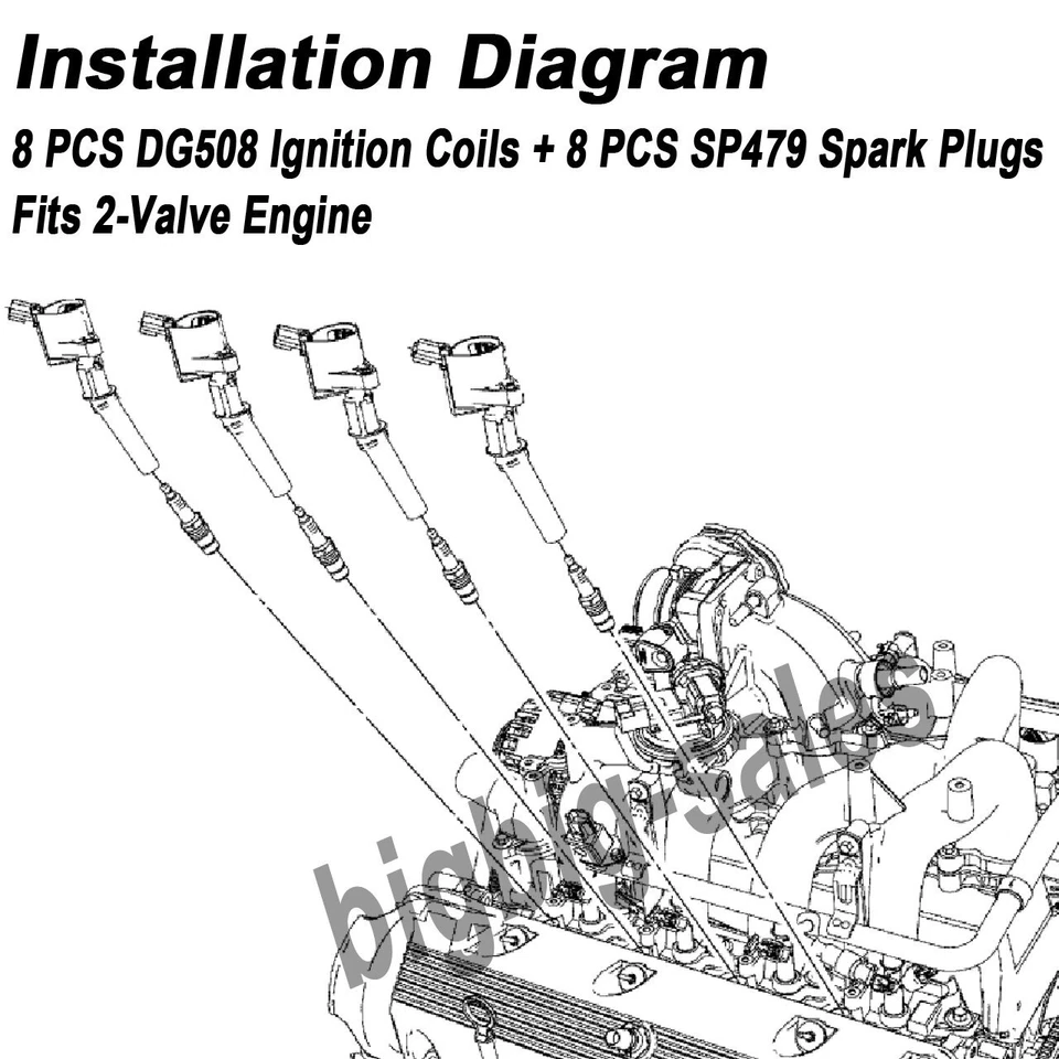 Pacote com 8 velas de ignição e bobinas de ignição DG508 para Ford E-450 Super Duty 5.4L V8 - Imagem 2 de 4