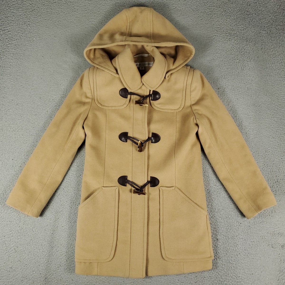 Larry Levine Coat Womens Size 2P Beige Tan Duffle Coat Camel Hair