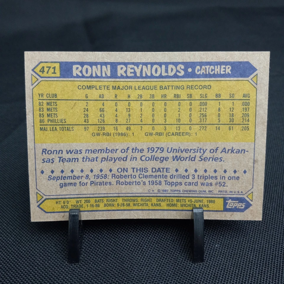 1987 Topps #471 Ronn Reynolds Philadelphia Phillies Baseball Card (1A621) - Image 2 of 3