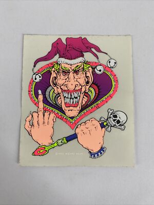 RARE Vintage 93 Wizard Wear Joker Skeleton Neon Blacklight Sticker 4x 4.75''